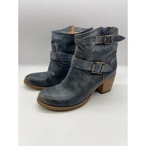 Cordani Distressed Navy Ankle Boots with Wooden Heel